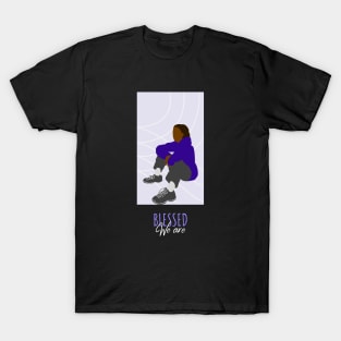 We Are Blessed - Purple Casual Sitting Brown Skin Girl Black Girl Magic Afro Kwanzaa Black Owned Business Design T-Shirt